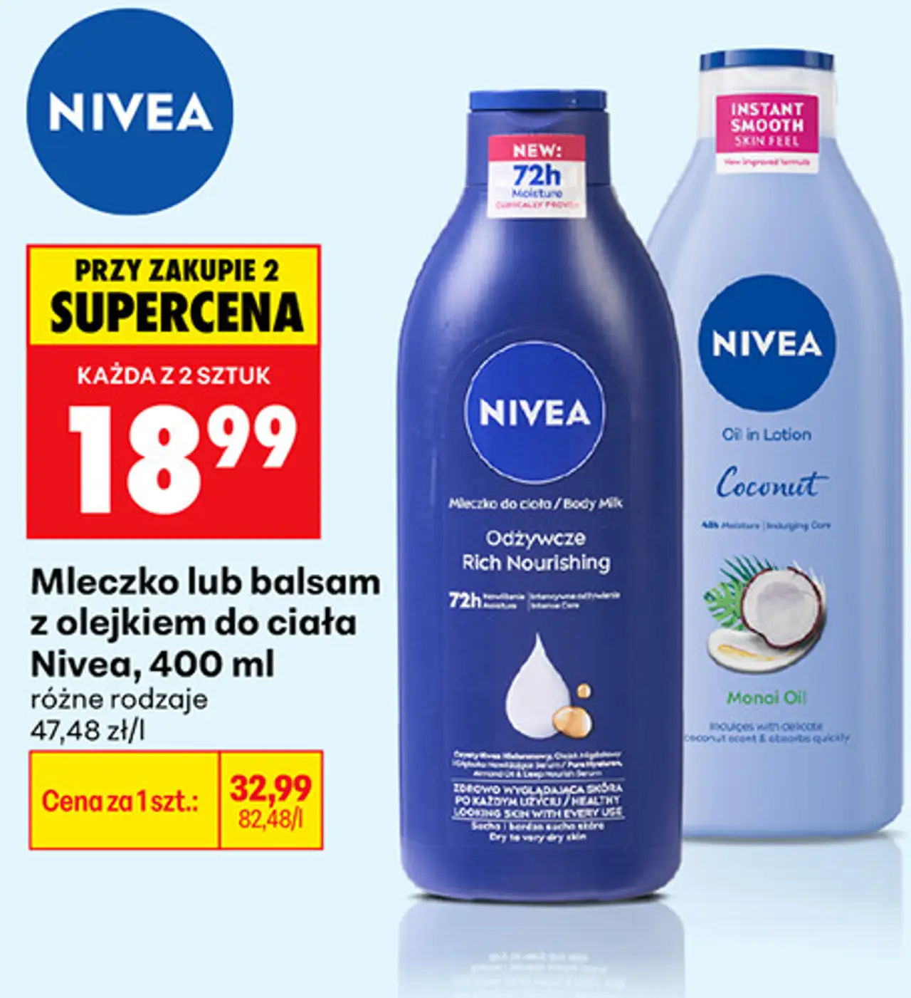 Mleczko lub balsam z olejkiem do ciała Nivea, 400 ml
