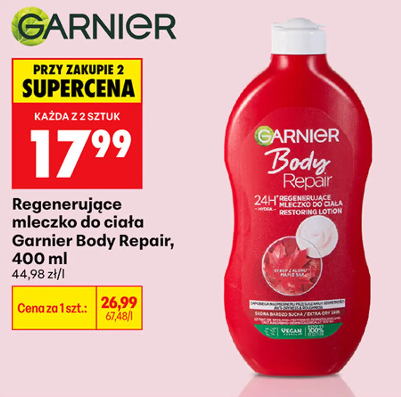 Regenerujące mleczko do ciała Garnier Body Repair, 400 ml