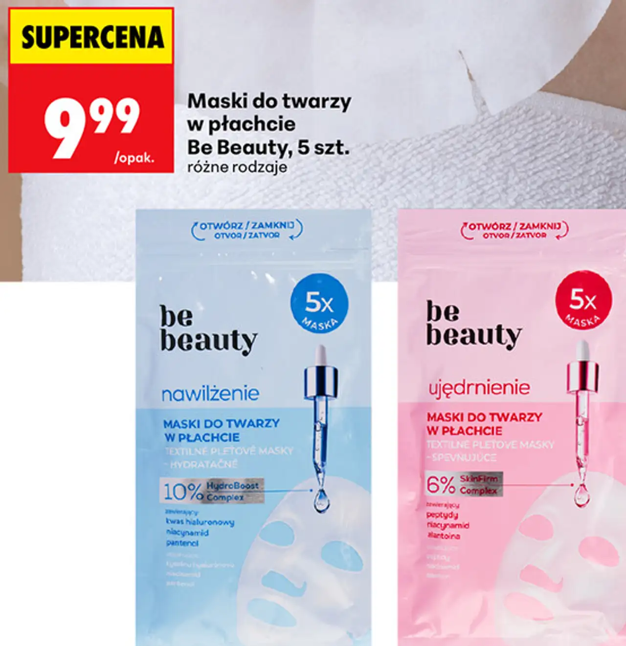 Maski do twarzy w płachcie Be Beauty, 5 szt.