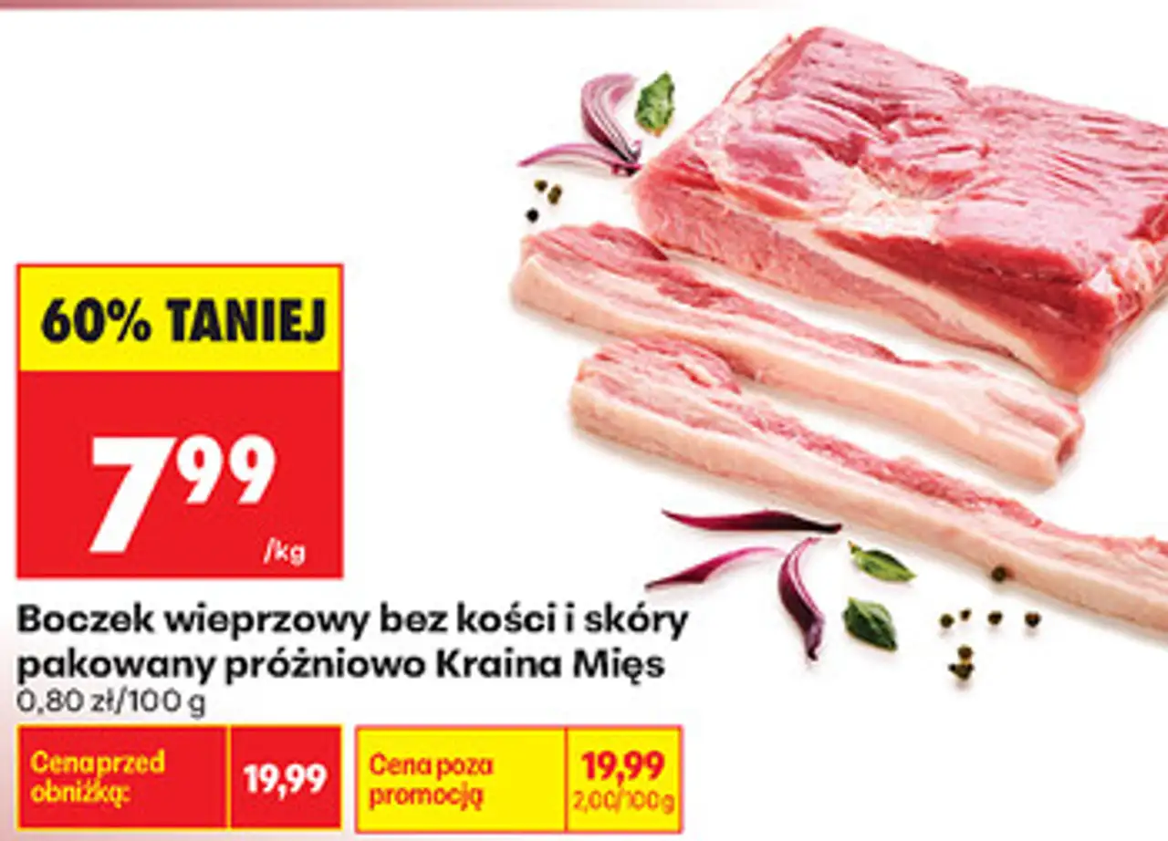 Boczek wieprzowy bez kości i skóry pakowany próżniowo Kraina Mięs