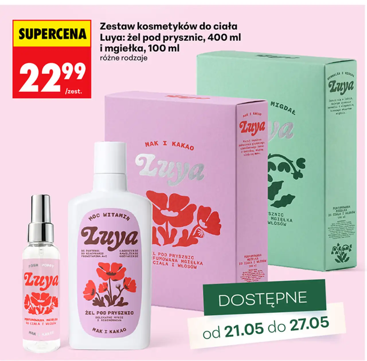 Zestaw kosmetyków do ciała Luya: żel pod prysznic, 400 ml i mgiełka, 100 ml