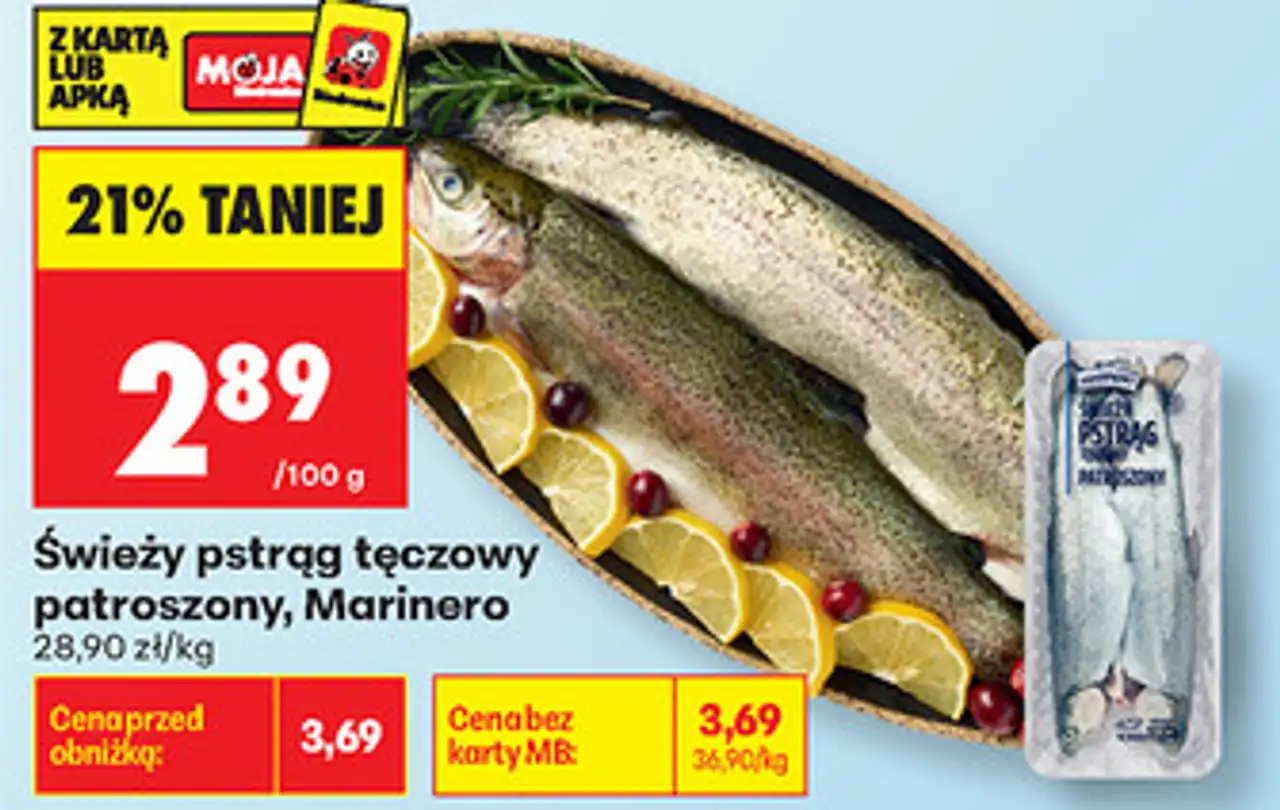 Świeży filet z pstrąga tęczowego łososiowego ze skórą Marinero