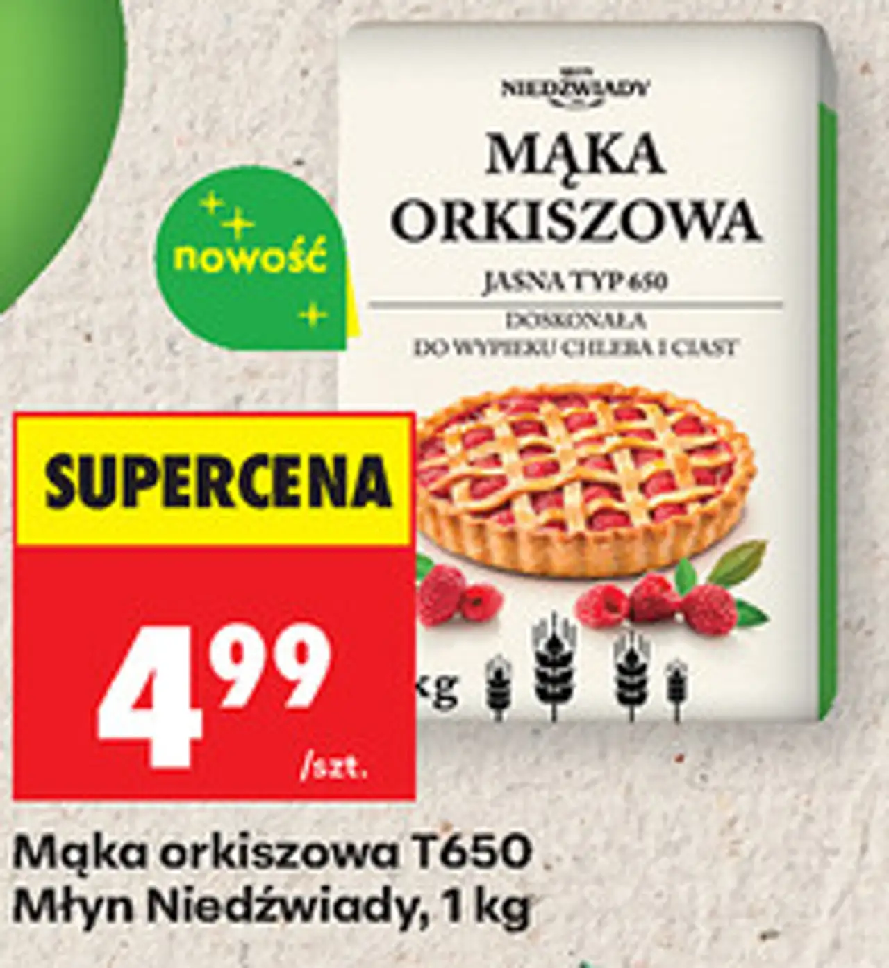 Mąka orkiszowa T650 Młyn Niedźwiady, 1 kg