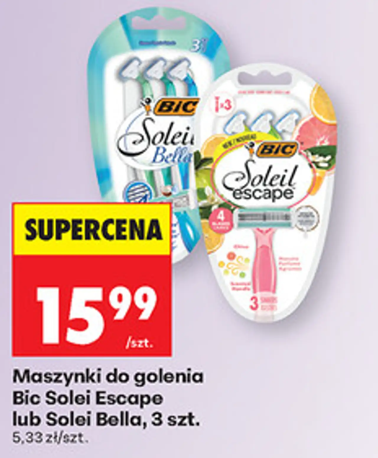 Maszynki do golenia Bic Solei Escape lub Solei Bella, 3 szt.