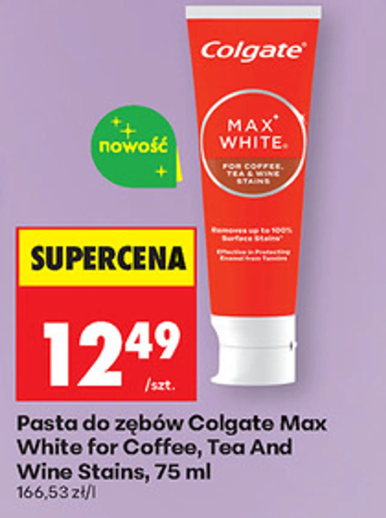 Pasta do zębów Colgate Max White for Coffee, Tea And Wine Stains, 75 ml