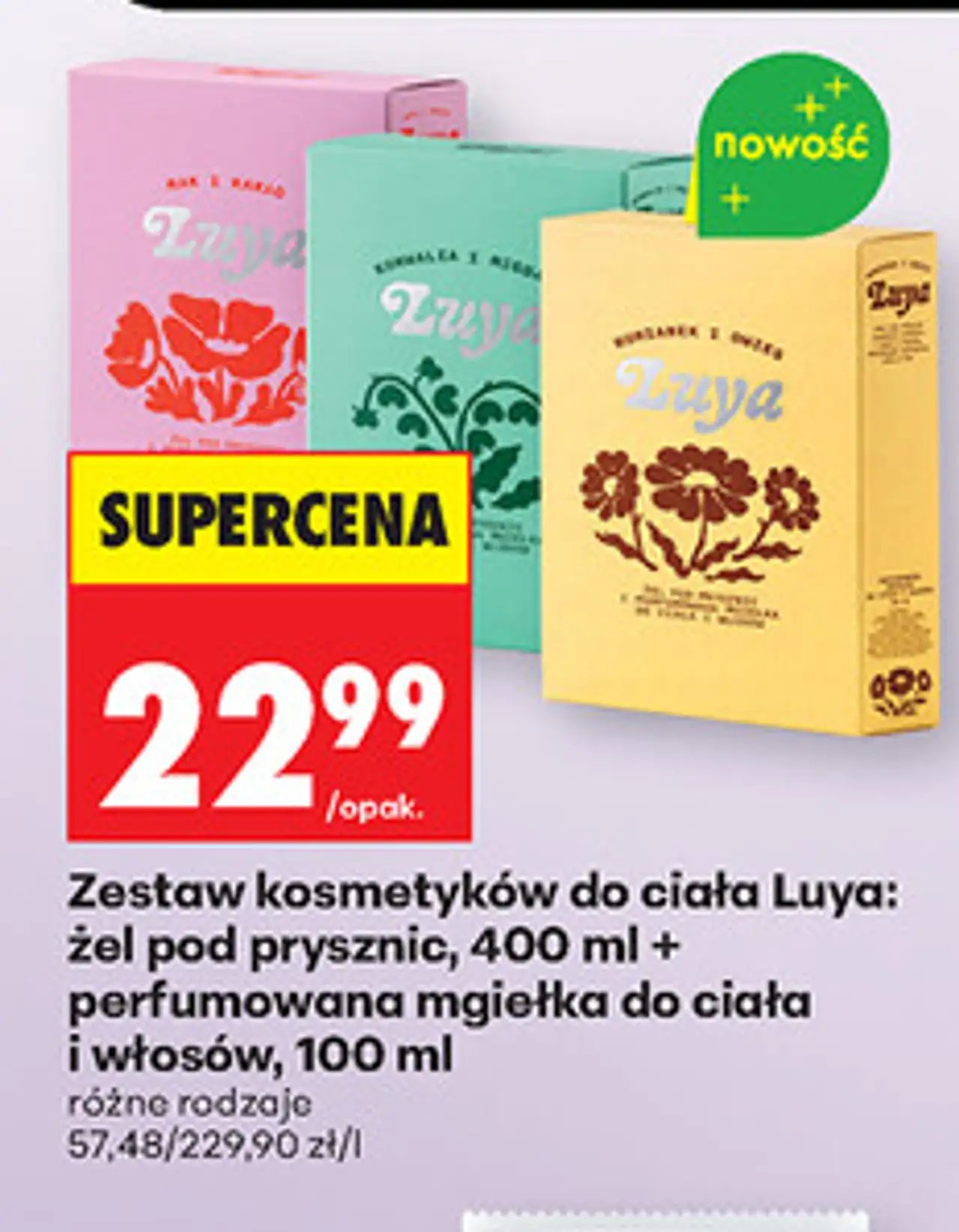Zestaw kosmetyków do ciała Luya: żel pod prysznic, 400 ml + perfumowana mgiełka do ciała i włosów, 100 ml