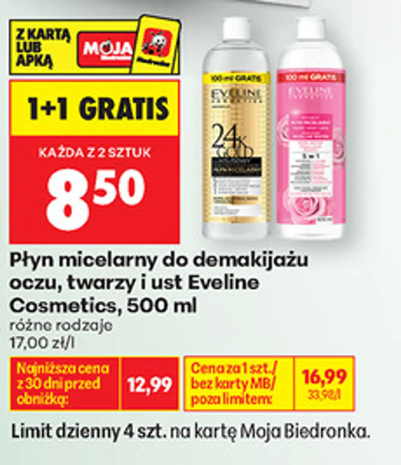 Płyn micelarny do demakijażu oczu, twarzy i ust Eveline Cosmetics, 500 ml