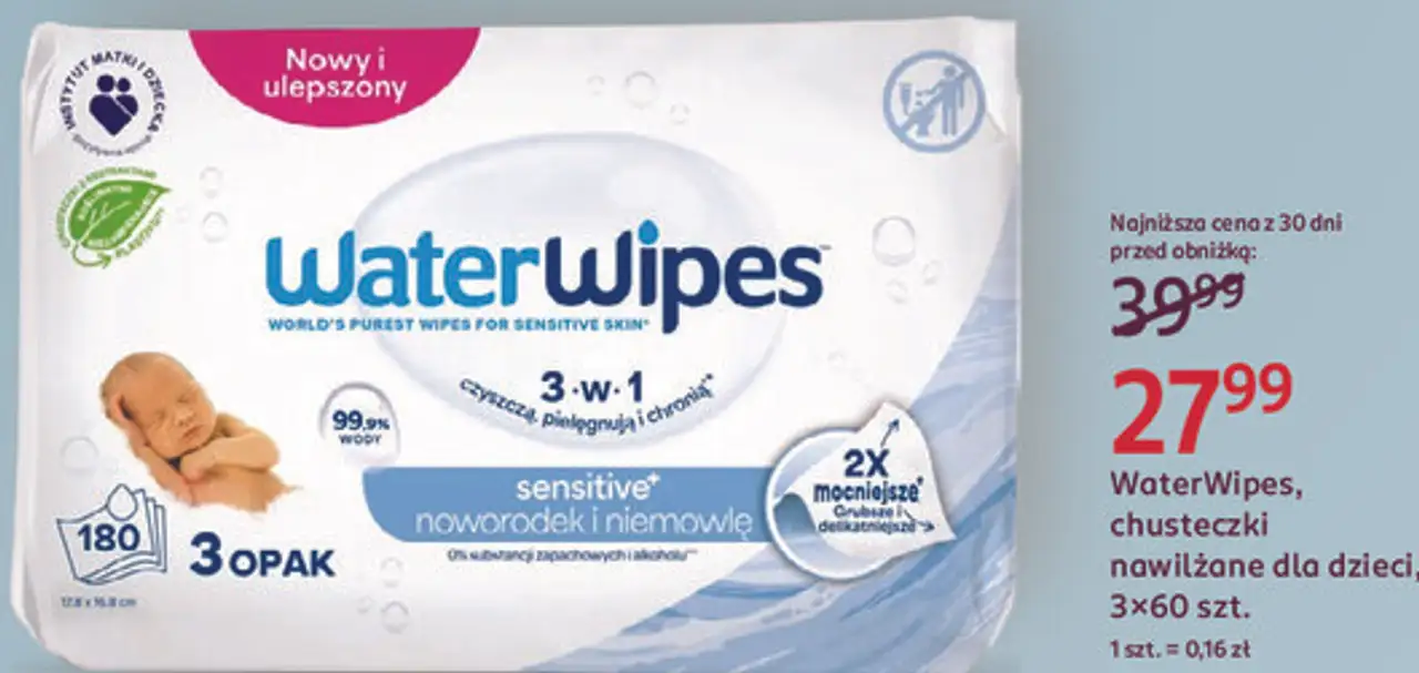 WaterWipes, chusteczki nawilżane dla dzieci, 3x60 szt.