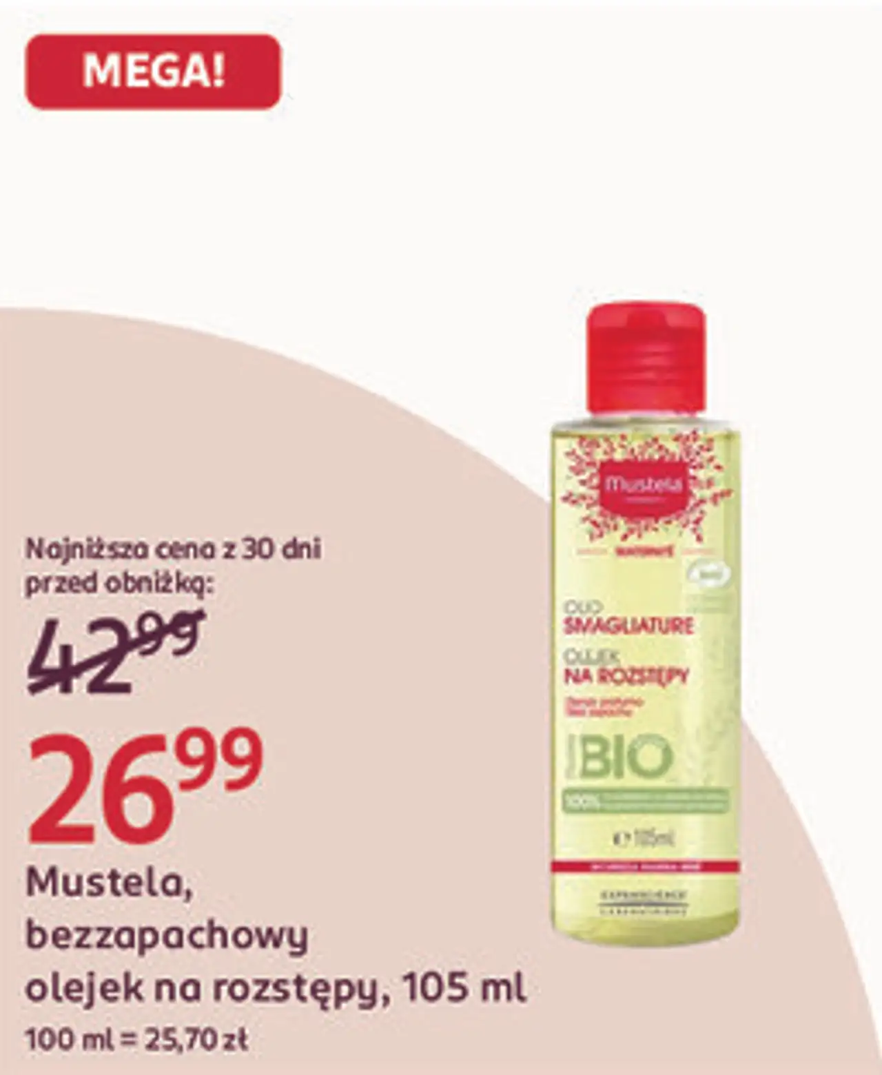 Mustela, bezzapachowy olejek na rozstępy, 105 ml