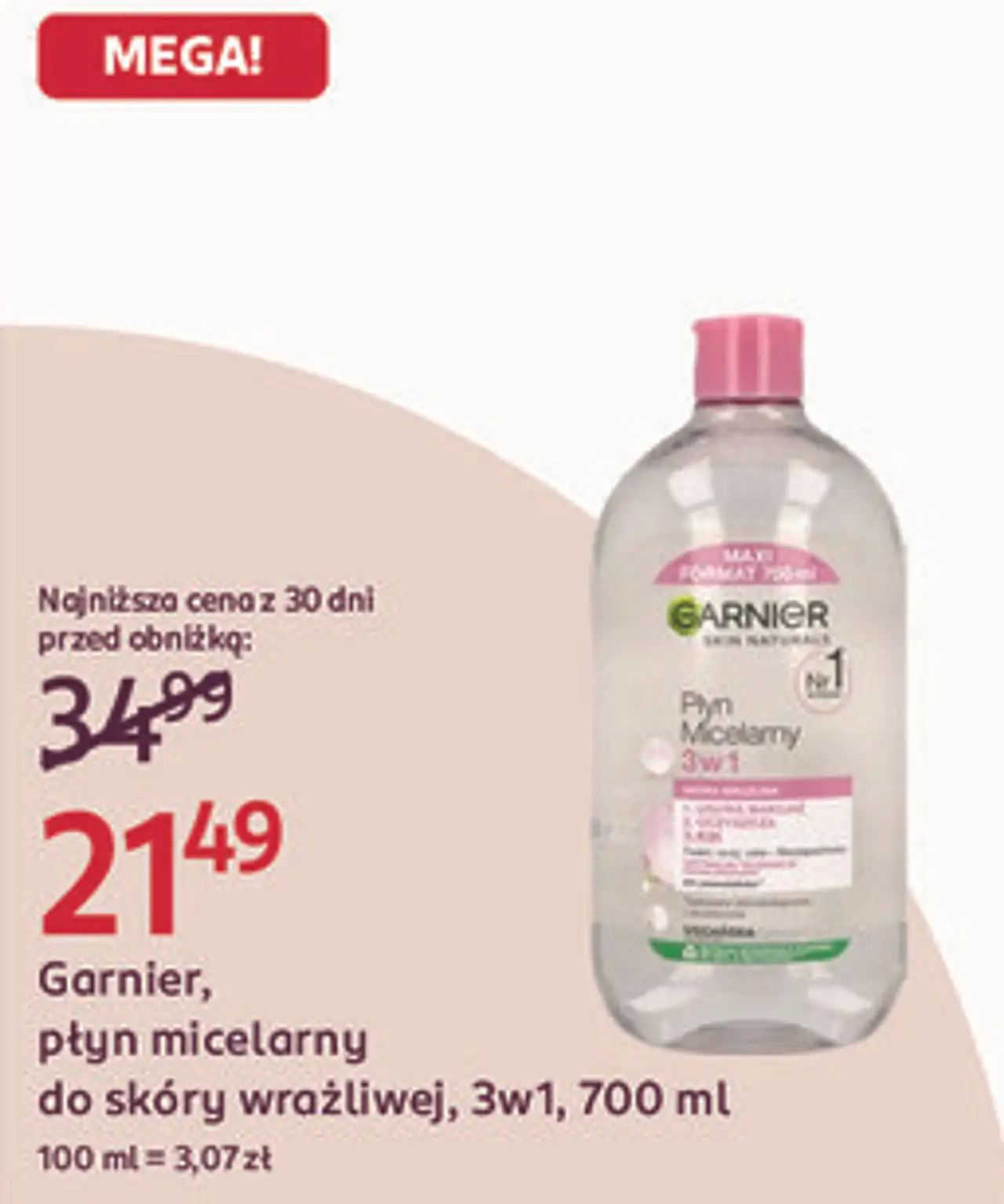 Garnier, płyn micelarny do skóry wrażliwej, 3w1, 700 ml