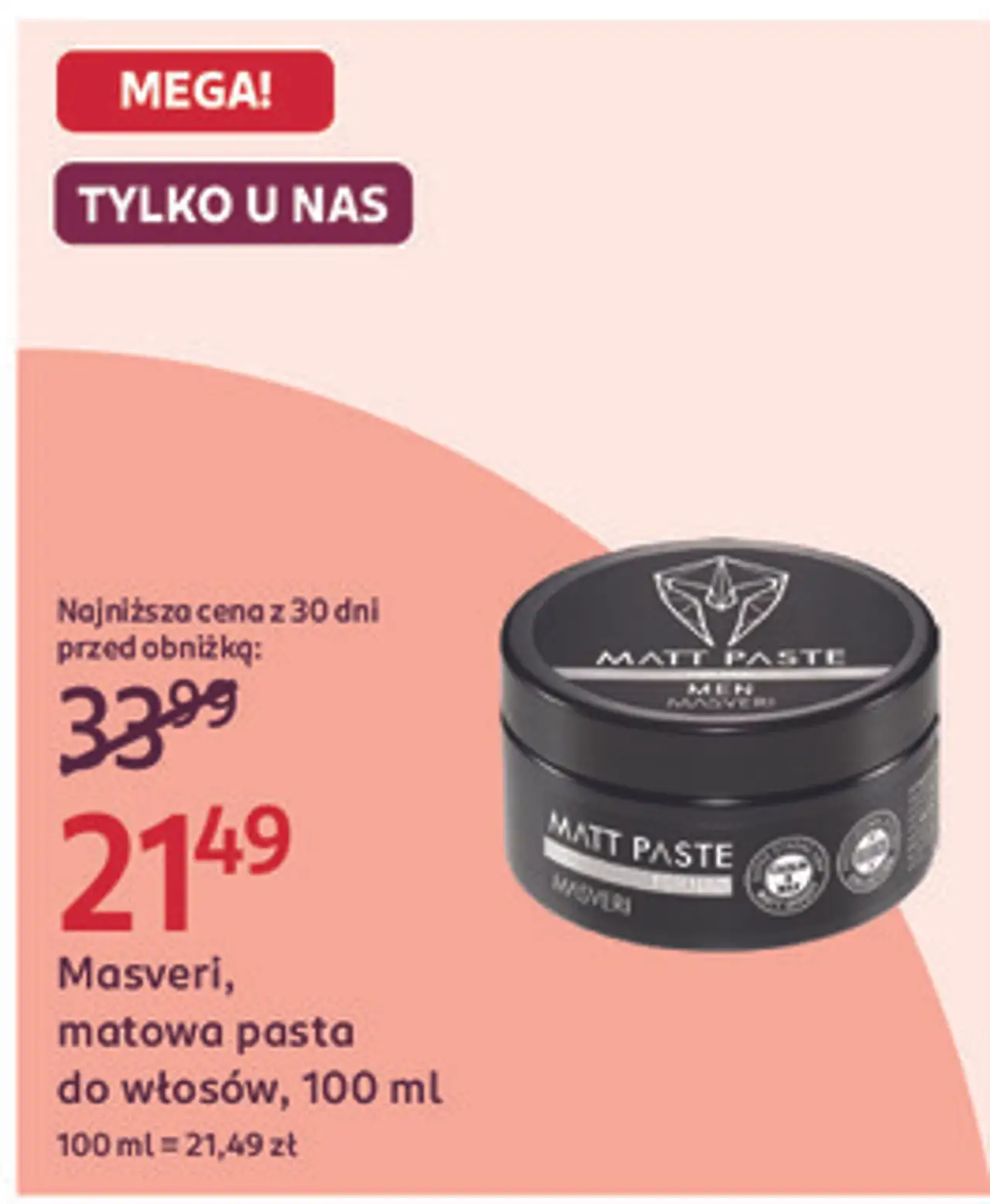 Masveri, matowa pasta do włosów, 100 ml