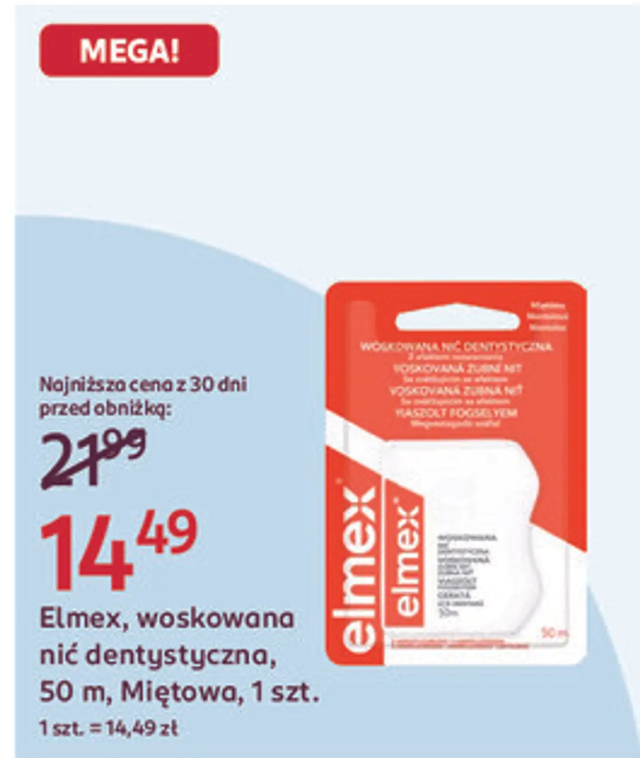 Elmex, woskowana nić dentystyczna, 50 m, Miętowa, 1 szt.