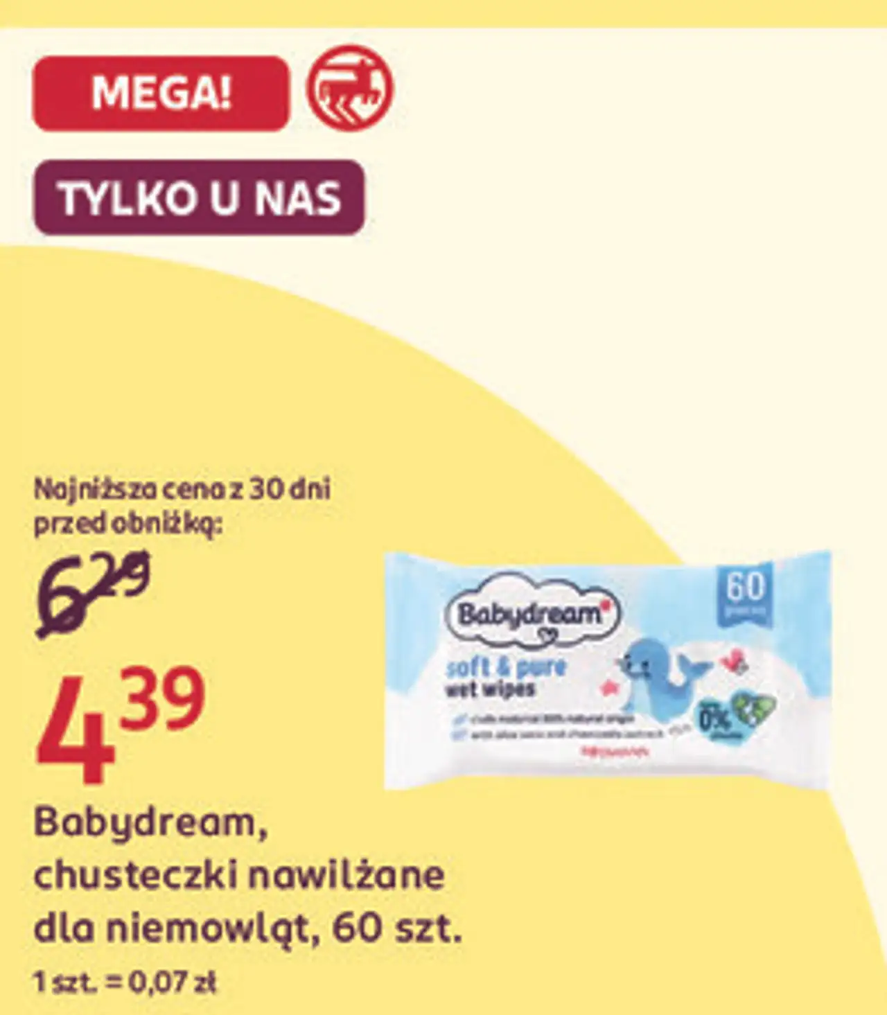 Babydream, chusteczki nawilżane dla niemowląt, 60 szt.