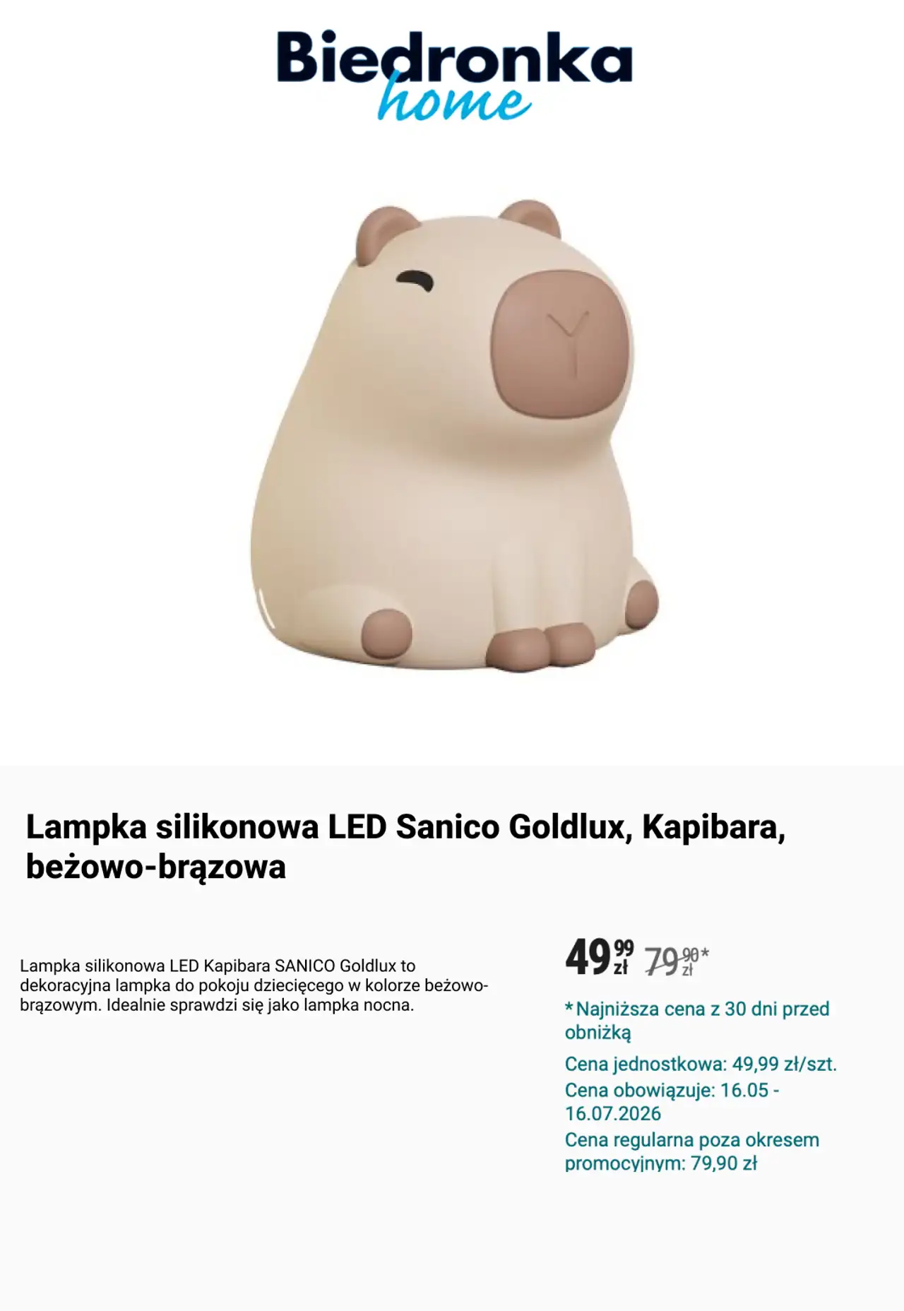 Lampka silikonowa LED Sanico Goldlux, Kapibara, beżowo-brązowa