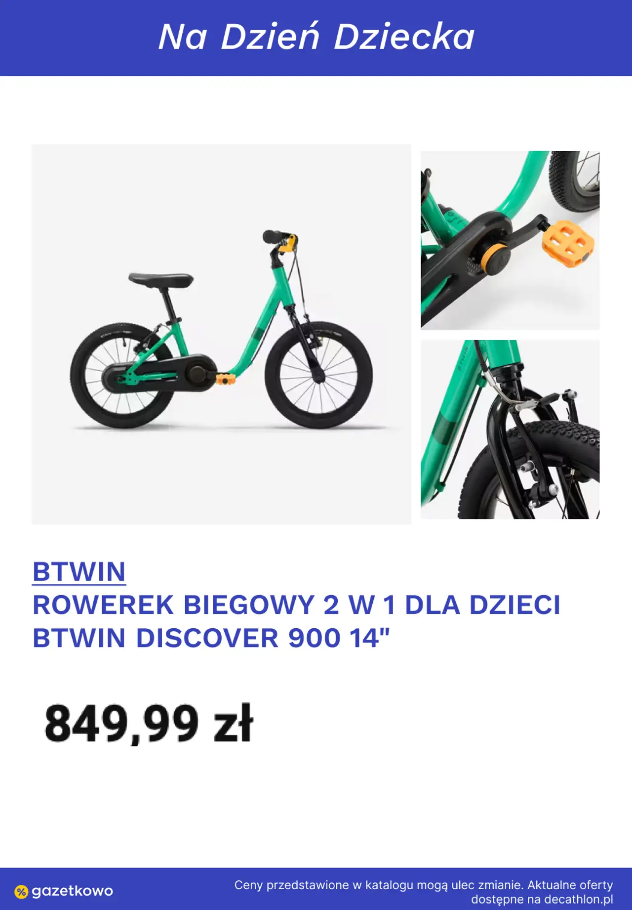 BTWIN ROWEREK BIEGOWY 2 W 1 DLA DZIECI BTWIN DISCOVER 900 14"