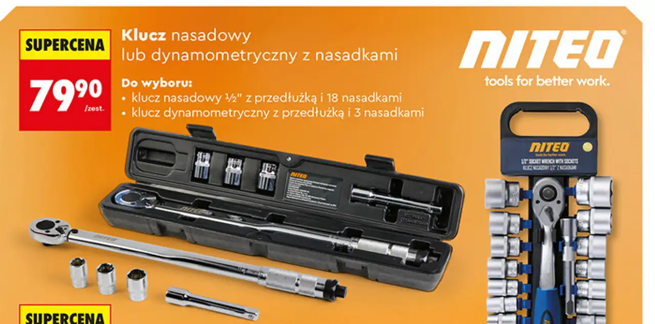 Klucz nasadowy lub dynamometryczny z nasadkami Niteo