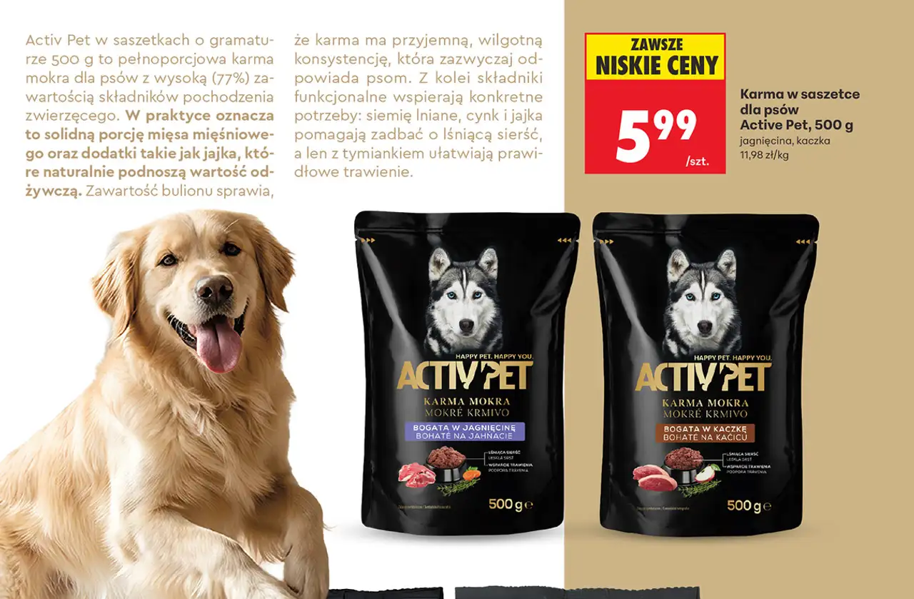Karma w saszetce dla psów Active Pet, 500 g