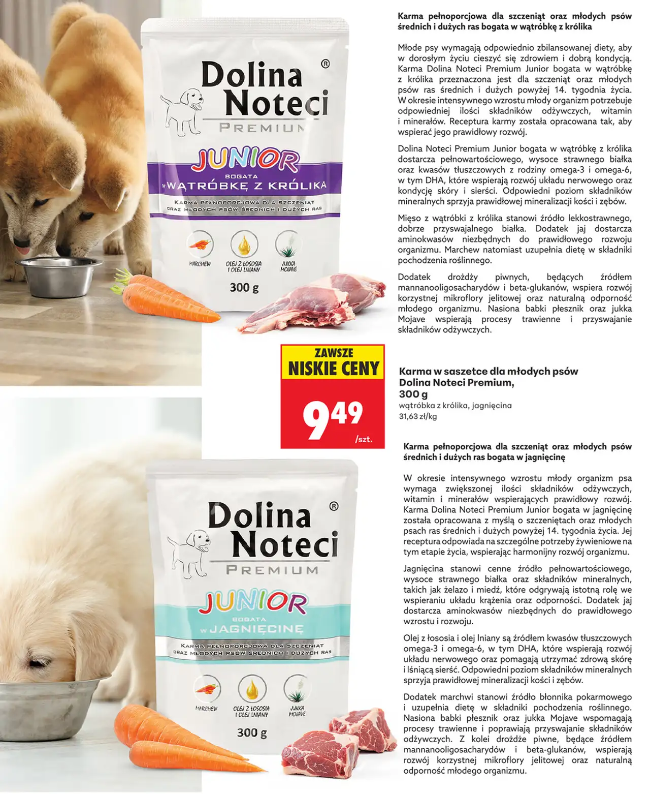 Karma w saszetce dla młodych psów Dolina Noteci Premium, 300 g wątróbka z królika, jagnięcina