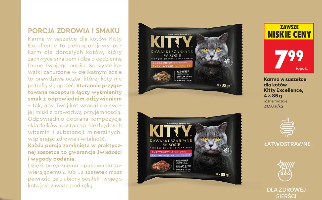 Karma w saszetce dla kotów Kitty Excellence, 4 × 85 g różne rodzaje