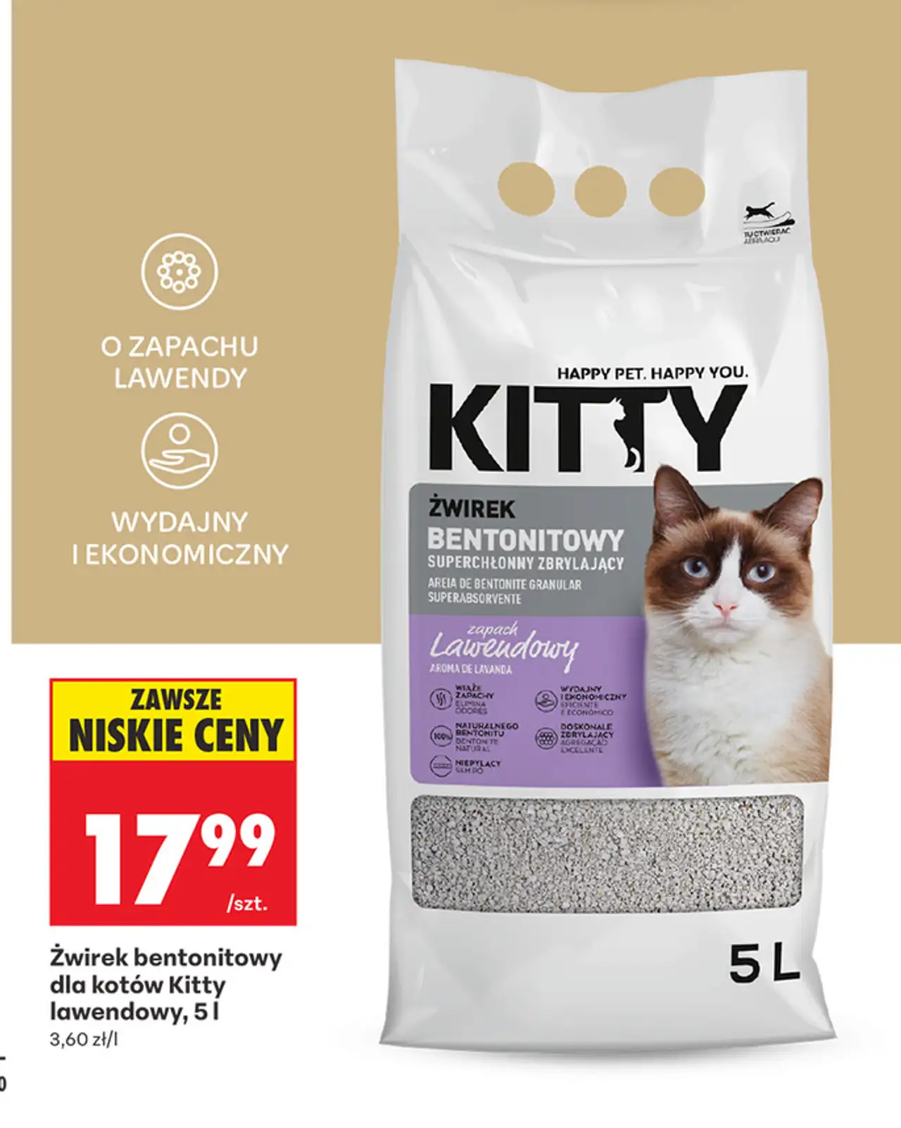 Żwirek bentonitowy dla kotów Kitty lawendowy, 5 l
