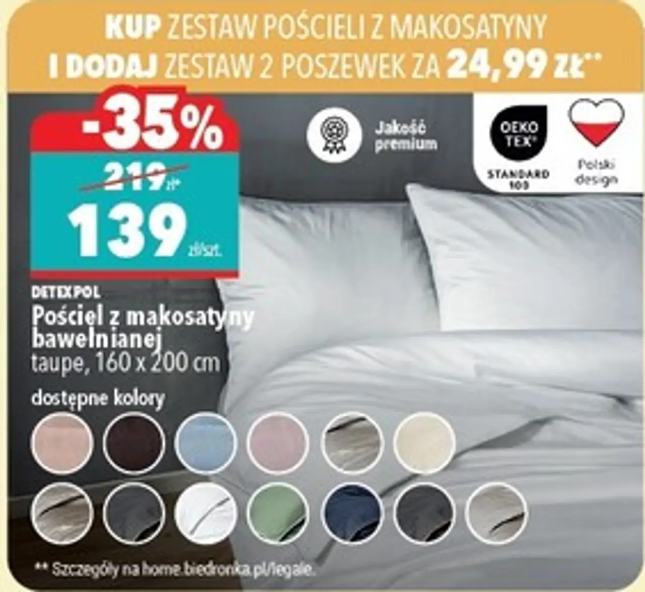 DETEX POL Pościel z makosatyny bawełnianej taupe, 160 x 200 cm