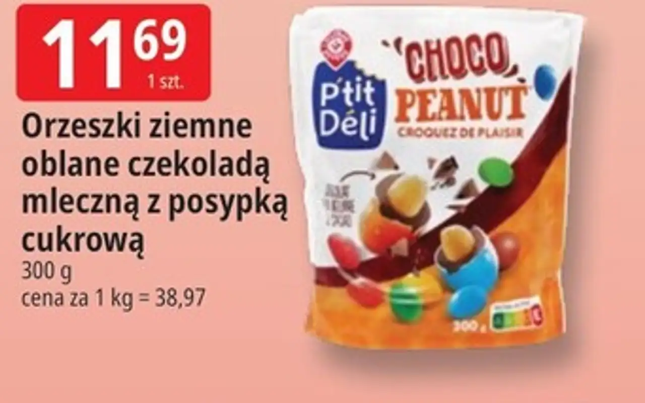 Orzeszki ziemne oblane czekoladą mleczną z posypką cukrową P'tit Déli