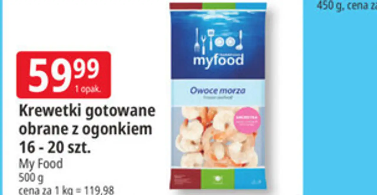 Krewetki gotowane obrane z ogonkiem 16 - 20 szt. My Food