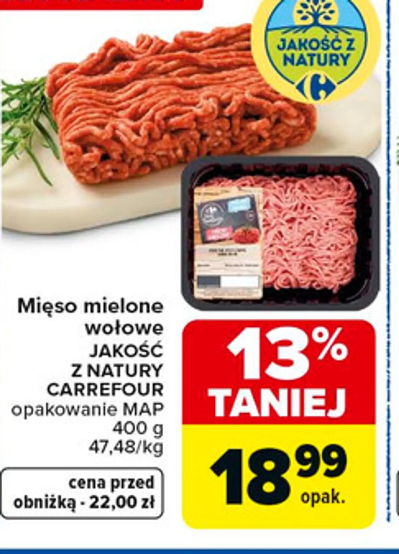 Mięso mielone wołowe JAKOŚĆ Z NATURY CARREFOUR