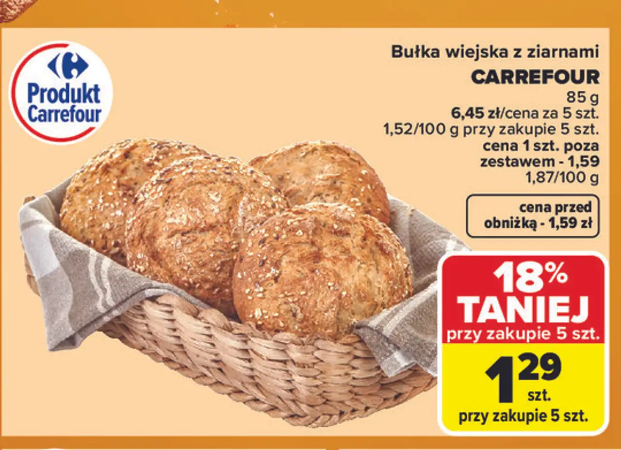 Bułka wiejska z ziarnami CARREFOUR 85 g
