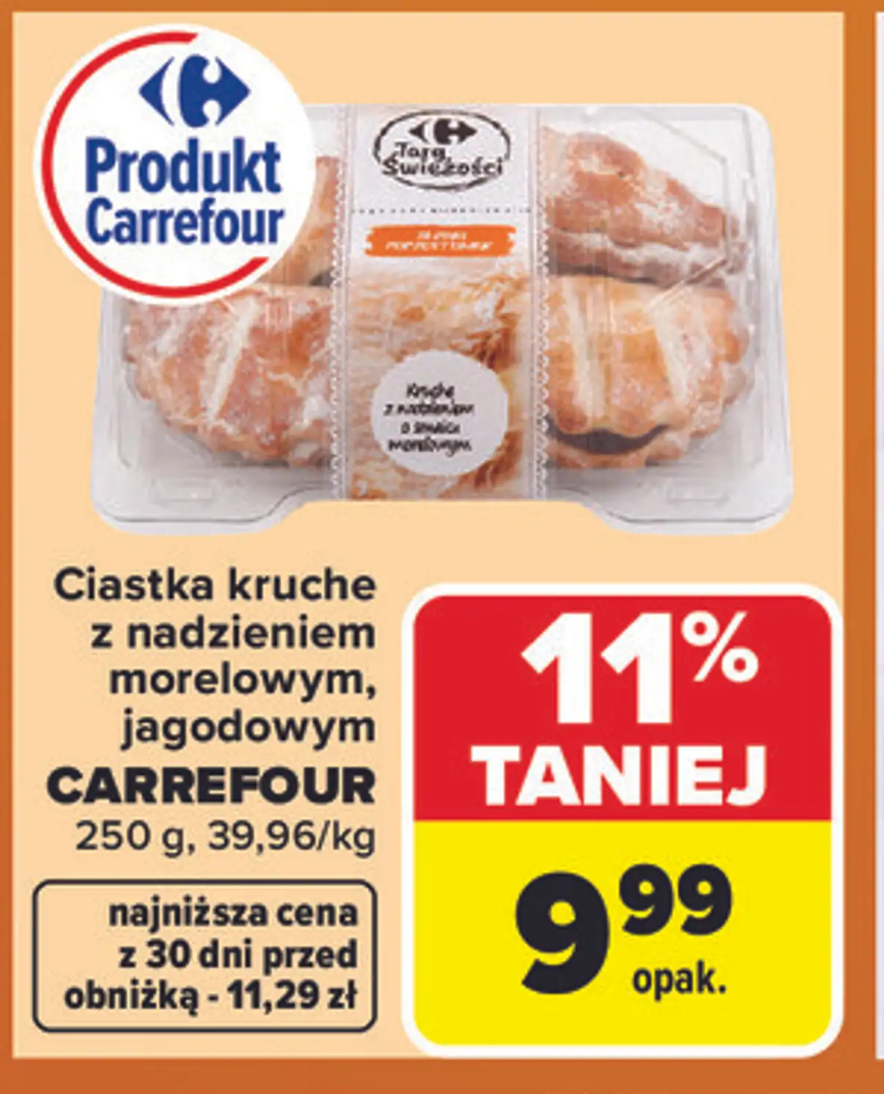 Ciastka kruche z nadzieniem morelowym, jagodowym CARREFOUR 250 g