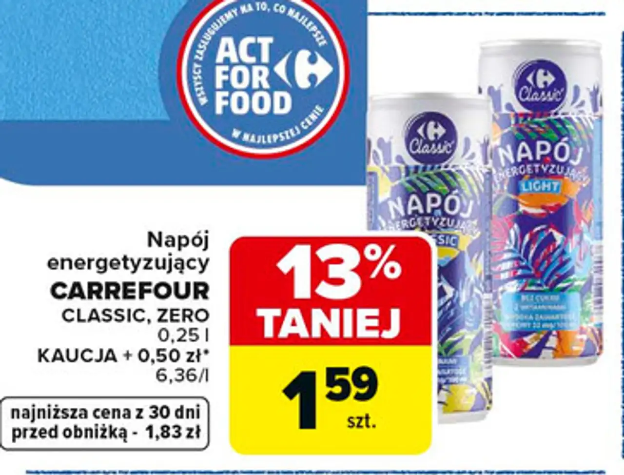 Napój energetyzujący CARREFOUR CLASSIC, ZERO