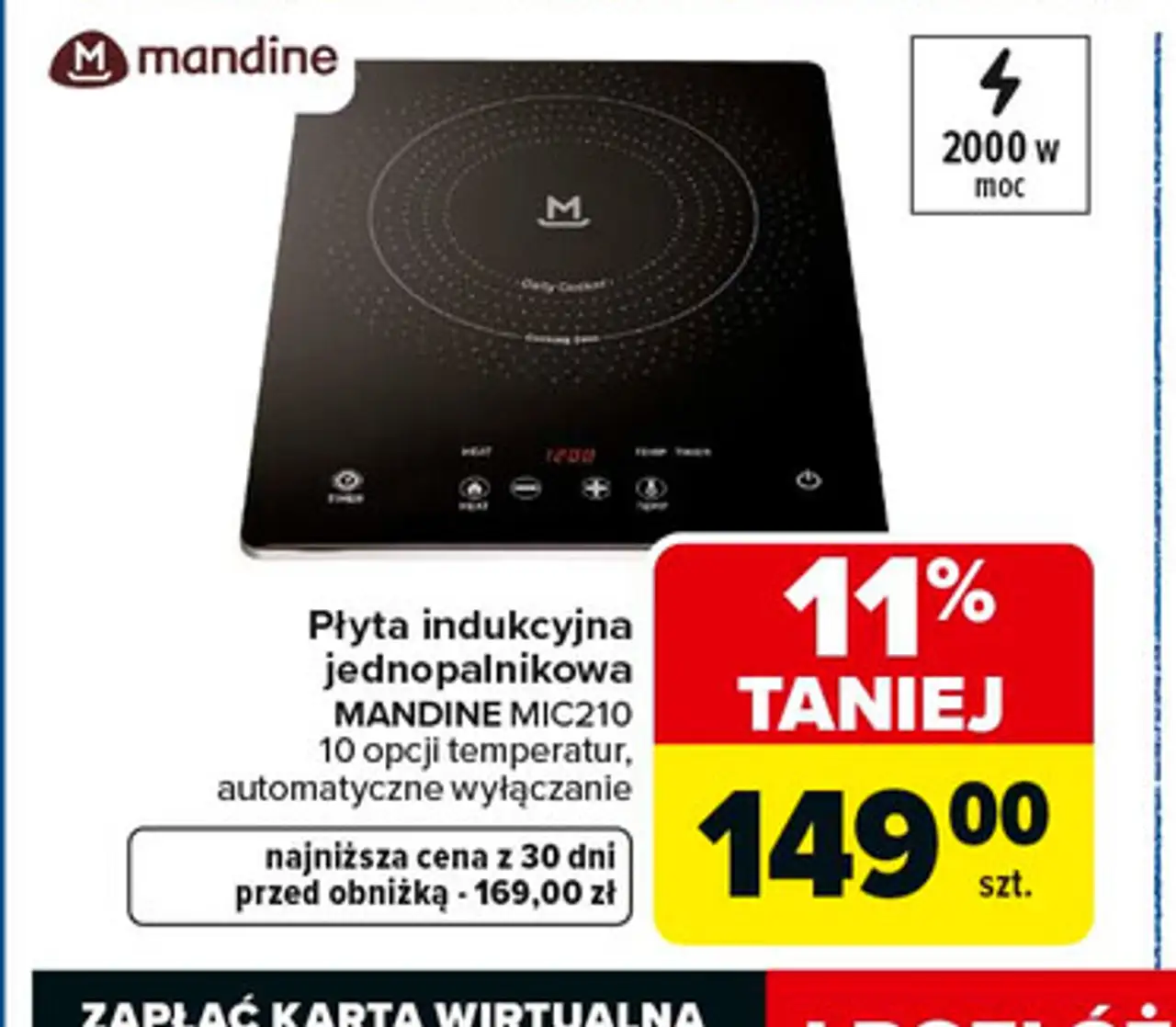 Płyta indukcyjna jednopalnikowa MANDINE MIC210