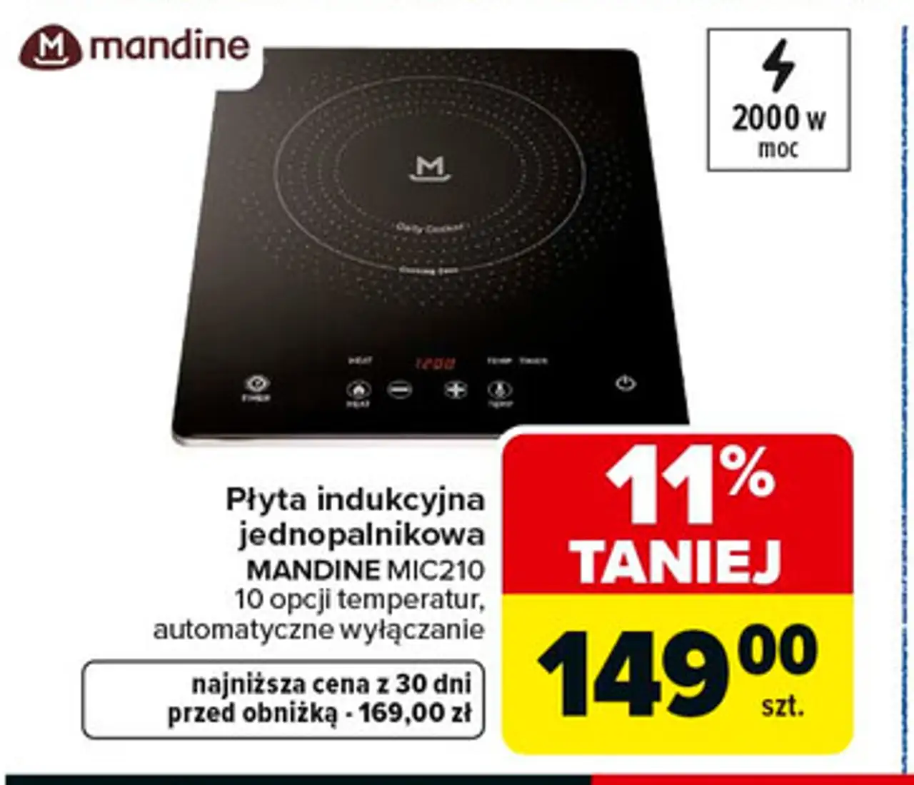 Płyta indukcyjna jednopalnikowa MANDINE MIC210