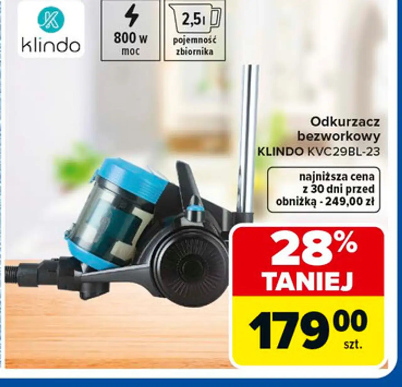 Odkurzacz bezworkowy KLINDO KVC29BL-23