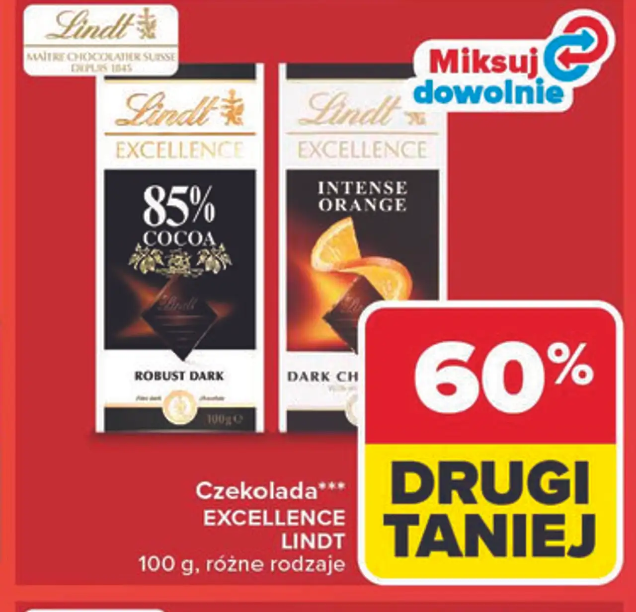Czekolada EXCELLENCE LINDT 100 g, różne rodzaje