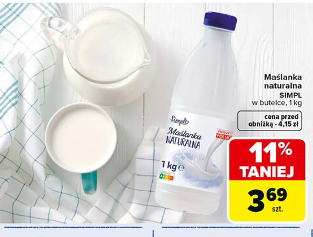 Maślanka naturalna SIMPL w butelce, 1 kg