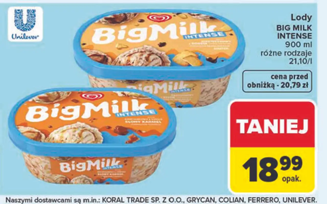 Lody ciasteczkowe z maślanymi ciasteczkami i czekoladą Algida Big Milk