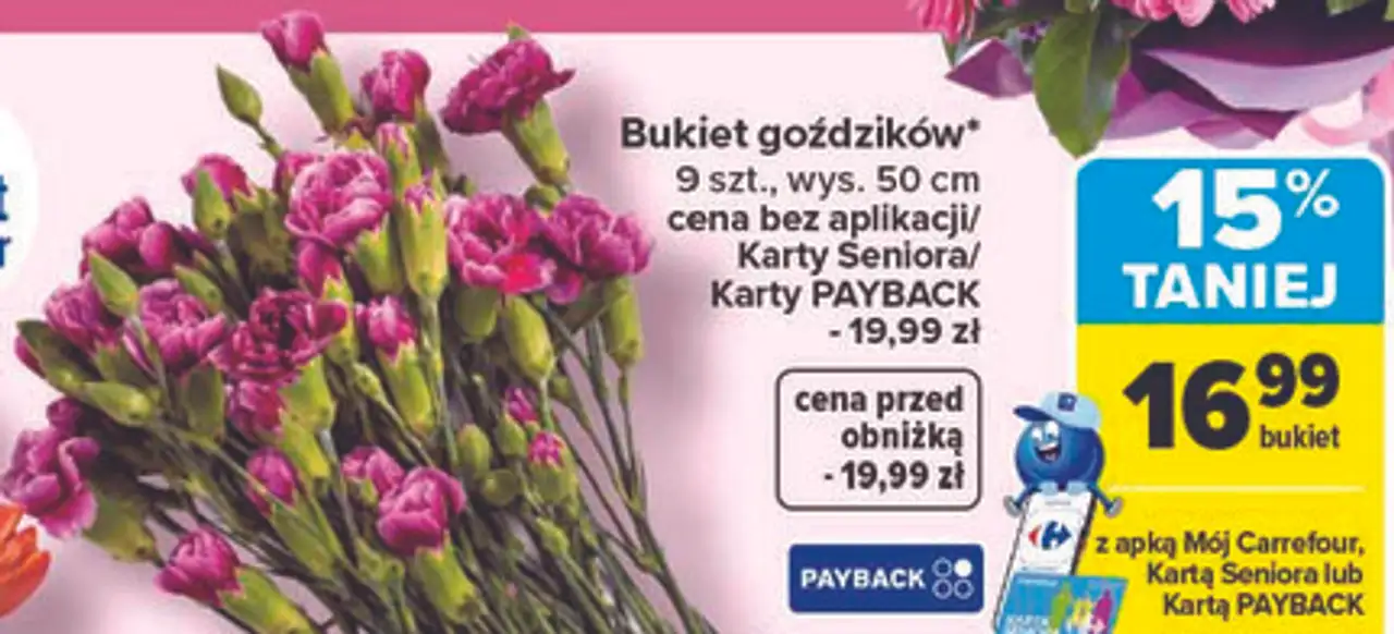 Bukiet goździków 9 szt., wys. 50 cm CARREFOUR