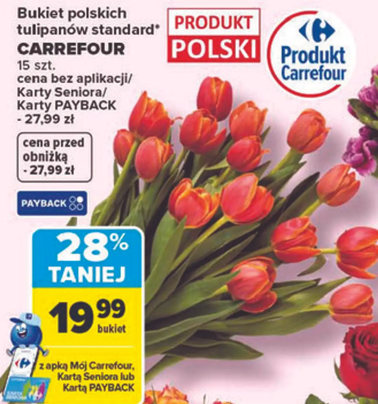 Bukiet polskich tulipanów standard CARREFOUR 15 szt.