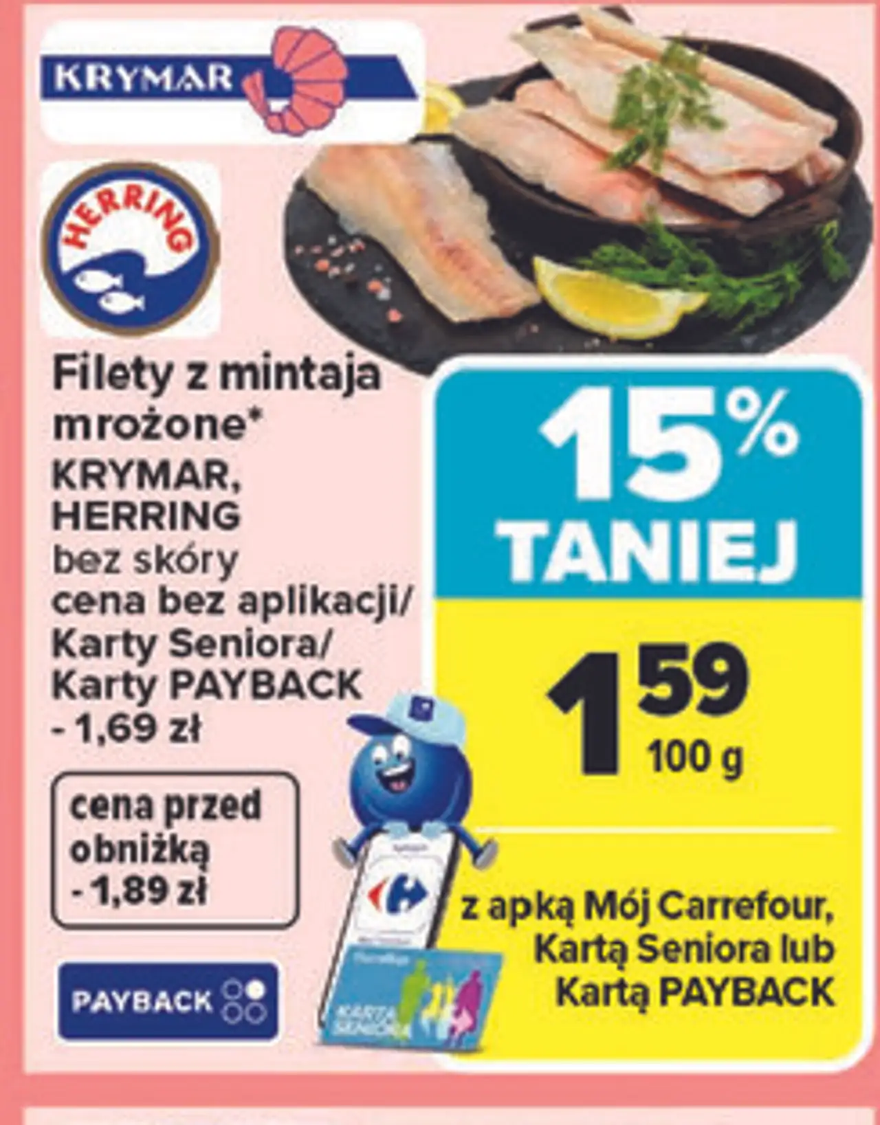 Filety z mintaja mrożone KRYMAR, HERRING bez skóry