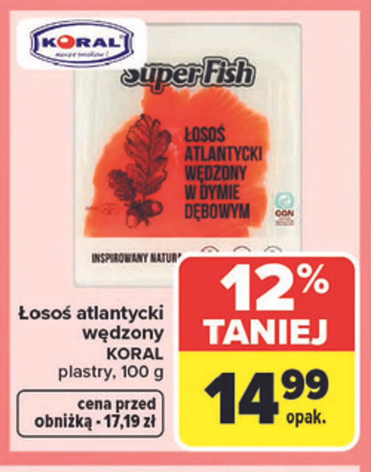 Łosoś atlantycki wędzony KORAL plastry, 100 g