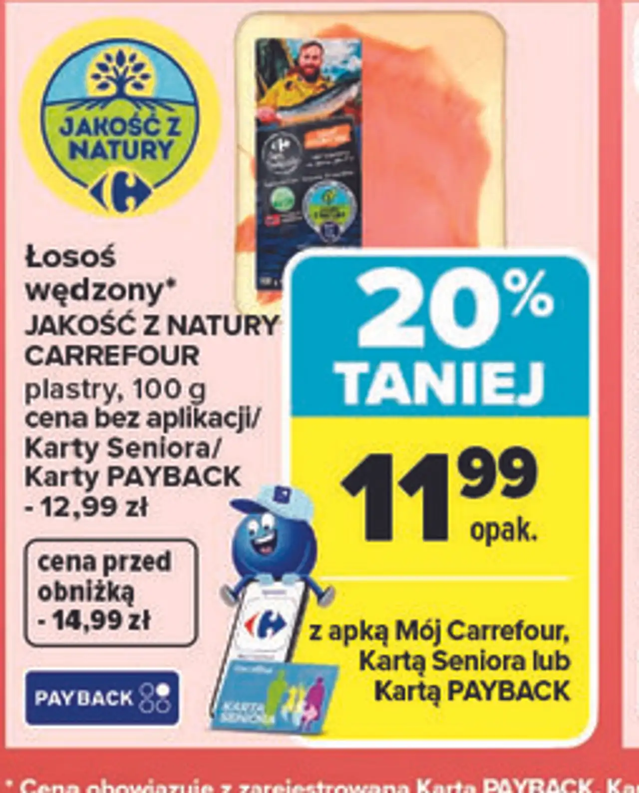 Łosoś wędzony JAKOŚĆ Z NATURY CARREFOUR plastry, 100 g