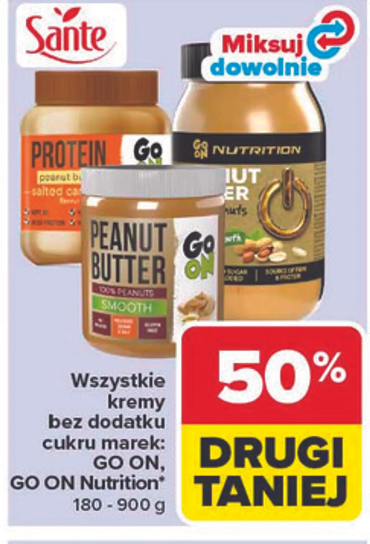 Wszystkie kremy bez dodatku cukru marek: GO ON, GO ON Nutrition, 180 - 900 g