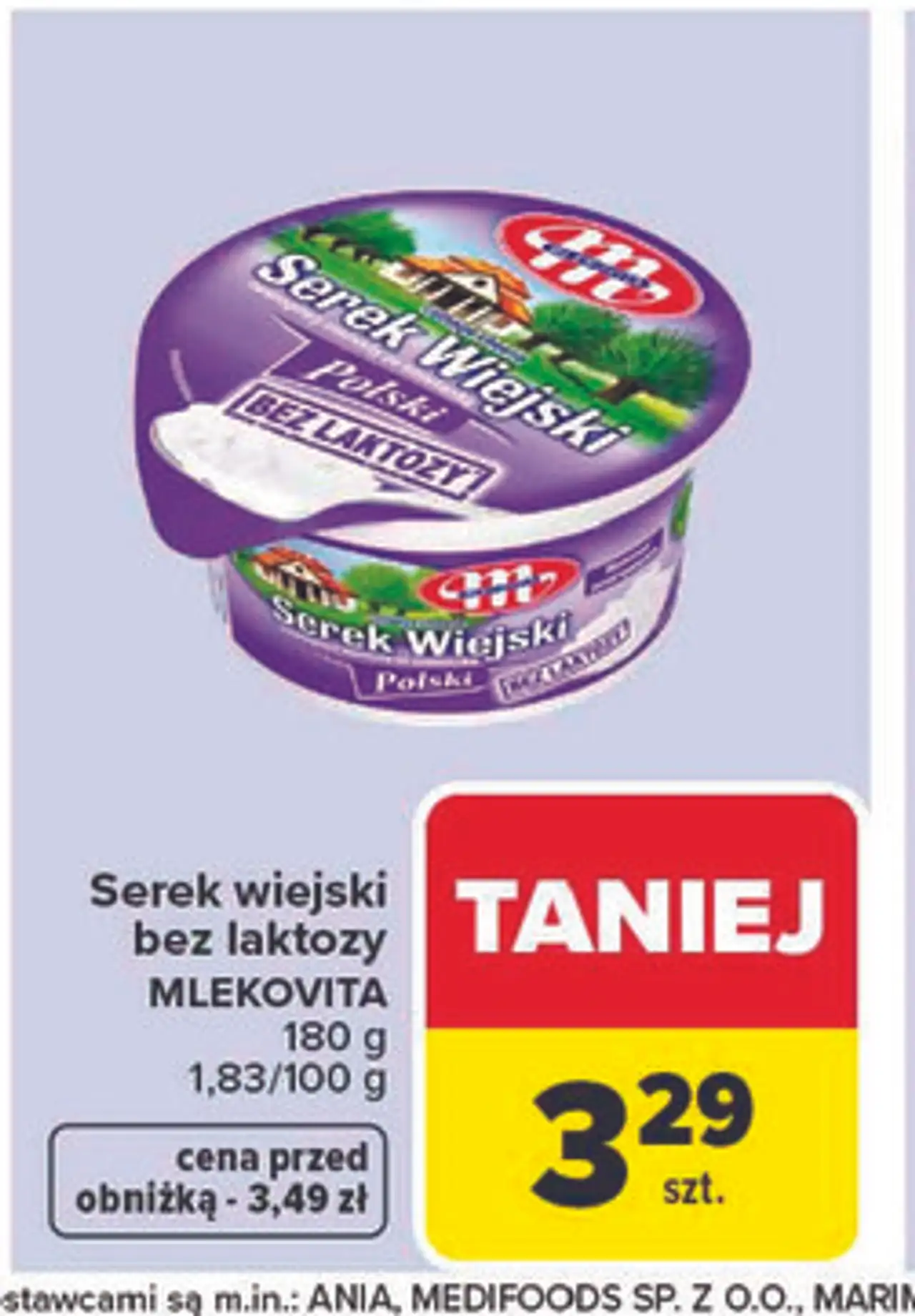 Serek wiejski bez laktozy MLEKOVITA, 180 g
