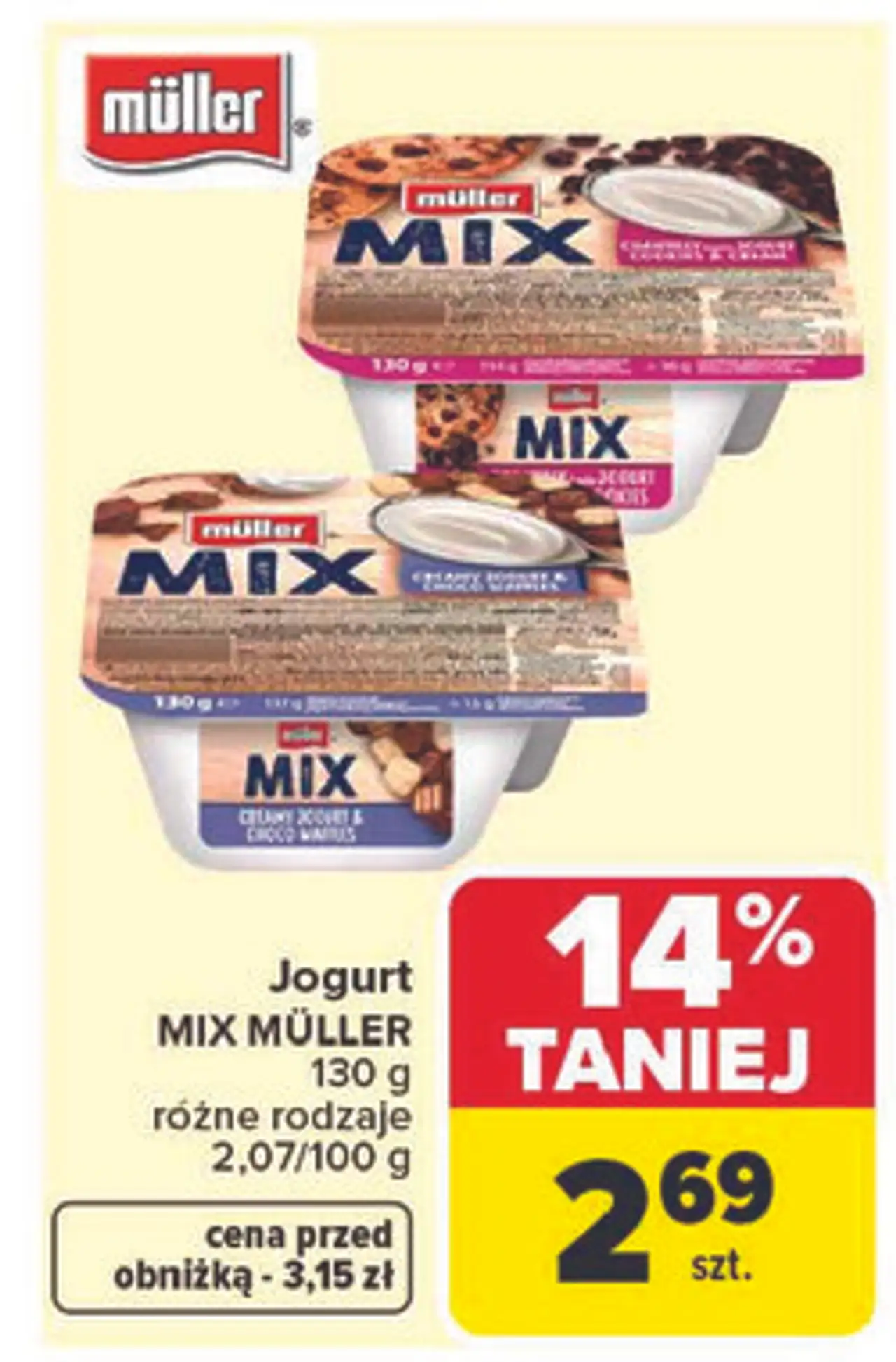 Jogurt o smaku waniliowym porcja ciasteczek kakaowych Muller Mix