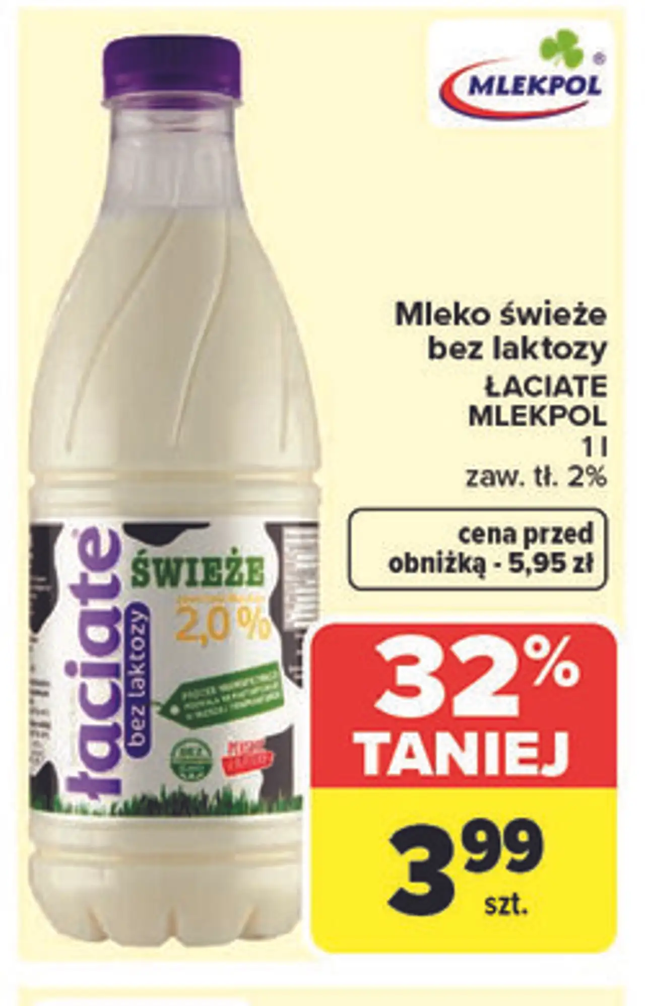 Mleko świeże bez laktozy ŁACIATE MLEKPOL 1 l