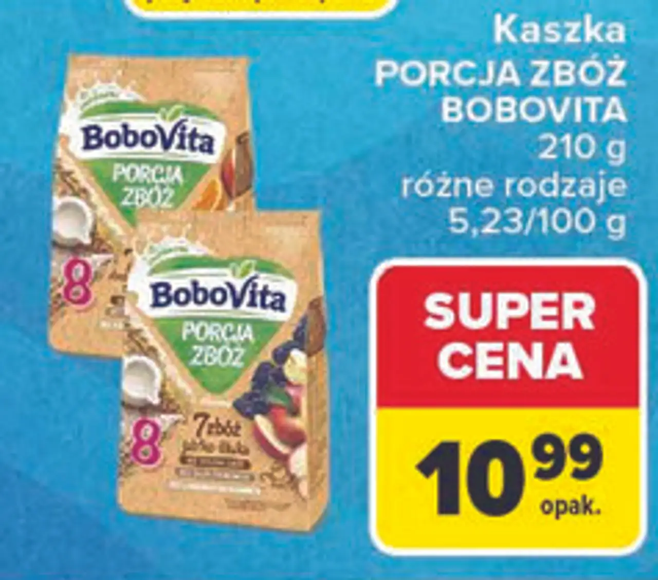 Kaszka mleczna 7 zbóż z płatkami kukurydzianymi banan-pomarańcz Bobovita Porcja Zbóż