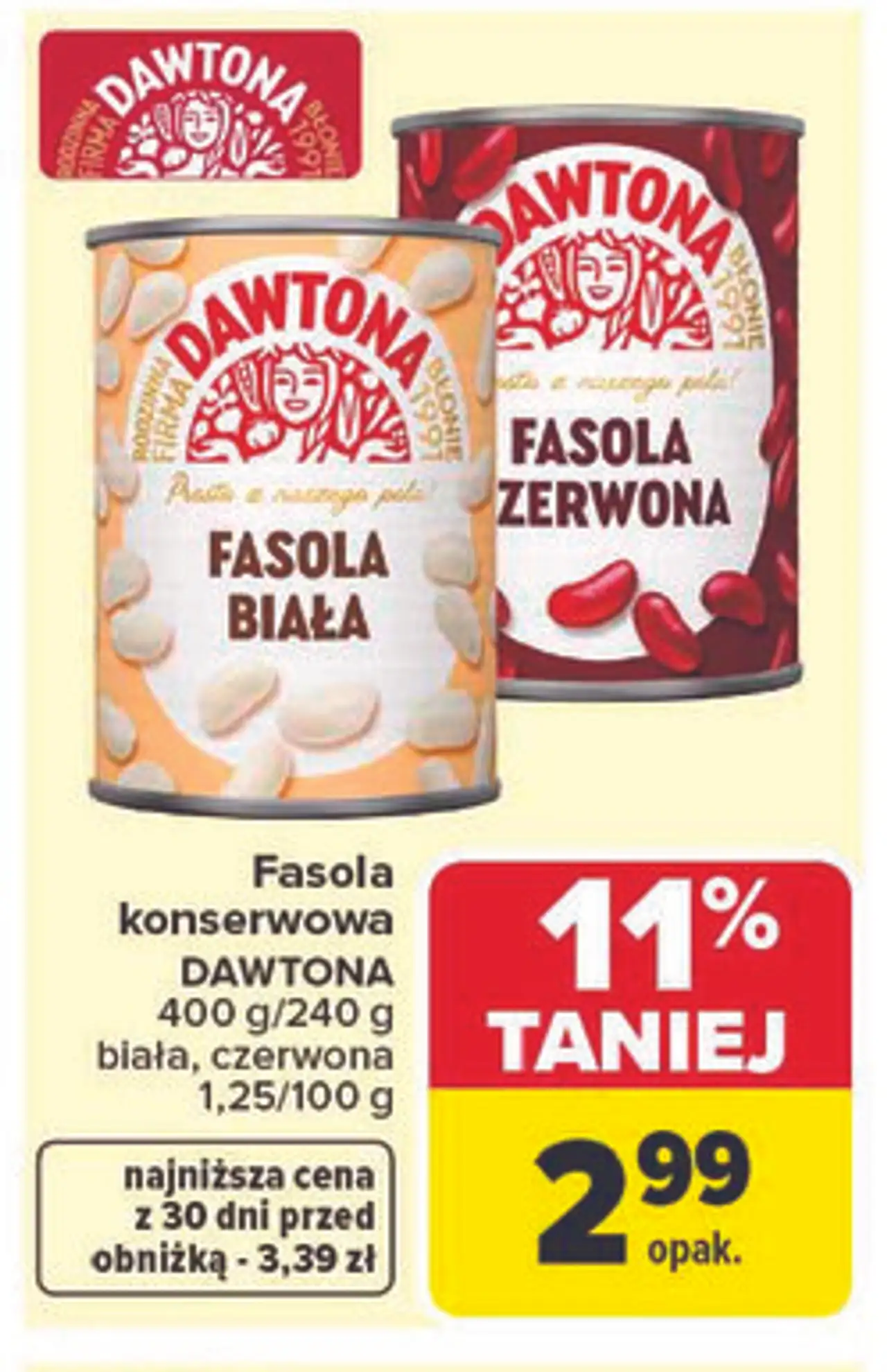 Fasola konserwowa DAWTONA 400 g/240 g biała, czerwona