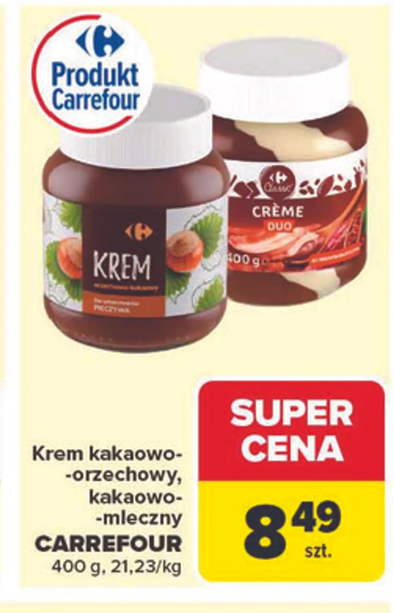 Krem kakaowo-orzechowy, kakaowo-mleczny CARREFOUR 400 g