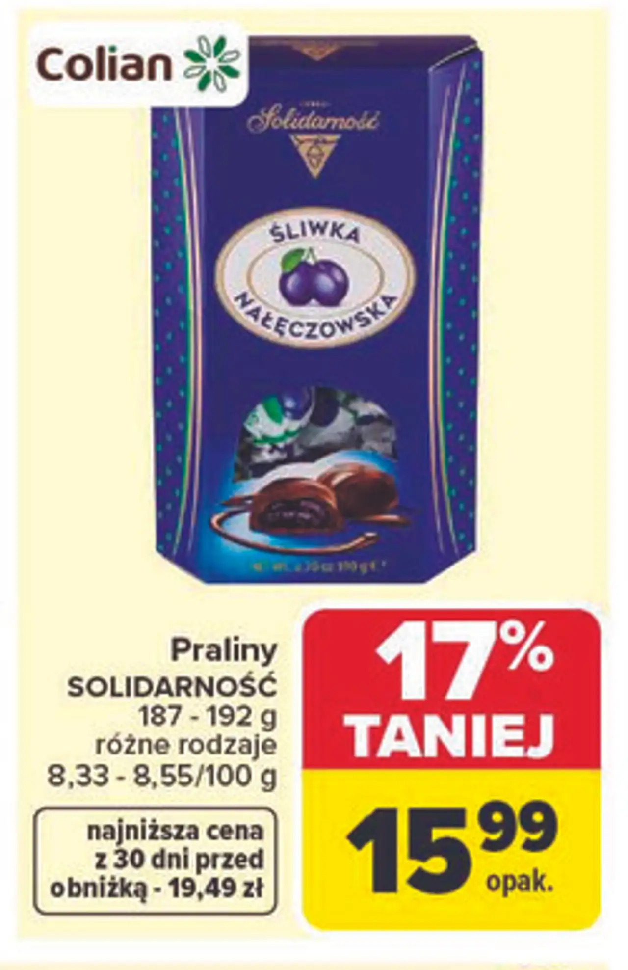 Praliny SOLIDARNOŚĆ 187 - 192 g różne rodzaje